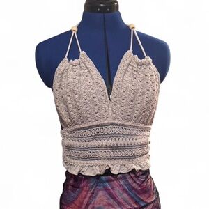 Beige Crochet Halter Crop Top